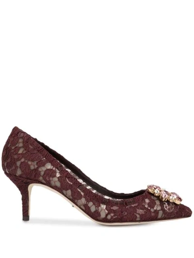Dolce & Gabbana Crystal-embellished Corded Lace Pumps In Red