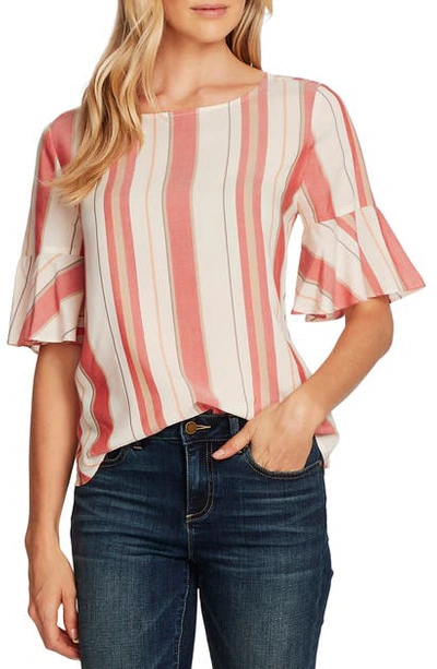 Vince Camuto Striped Flutter-cuff Dropped-shoulder Top In Rhubarb