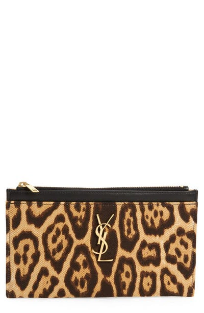 Saint Laurent Leopard Bill Pouch In Naturel