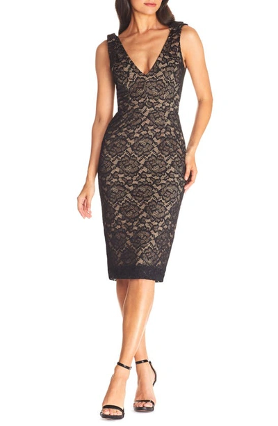 Dress The Population Mary Lace Body-con Cocktail Dress In Black
