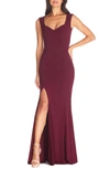 Dress The Population Monroe Side Slit Gown In Burgundy