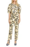 REBECCA TAYLOR GOLD LEAF PUFF SLEEVE UTILITY JUMPSUIT,120932P409
