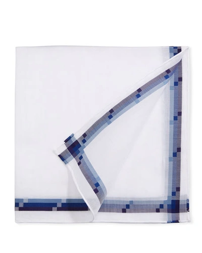 Simonnot Godard Men's Triple-line Woven Pocket Square In White