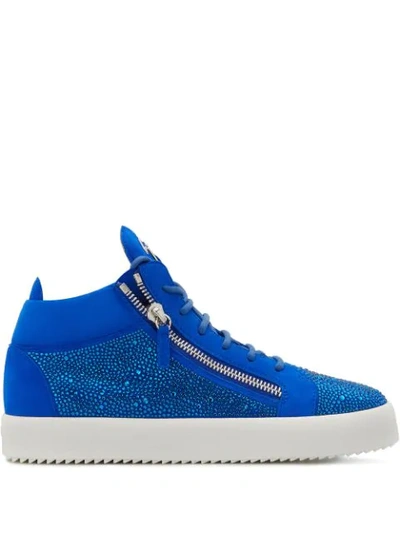 Giuseppe Zanotti High Top Crystal-embellished Trainers In Blue