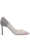 Jimmy Choo Romy 85mm Glitter Pumps In Silver