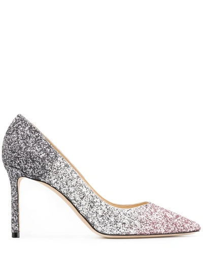 Jimmy Choo Romy 85mm Glitter Pumps In Silver