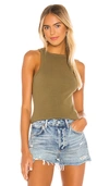 Agolde Green Rib High Neck Tank Top In Succulent