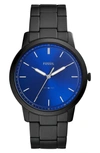 Fossil Men's Minimalist Black Stainless Steel Bracelet Watch 44mm In Black/ Blue/ Black