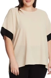 Vince Camuto Colorblock Short Sleeve Blouse In Lt Stone