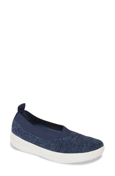 Fitflop Uberknit(tm) Crystal Ballerina Slip-on Sneaker In Midnight Navy Fabric