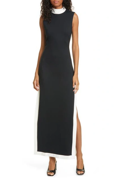 Staud Noir Contrast Trim Mock Neck Maxi Dress In Black/ White | ModeSens