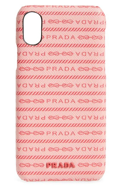 Prada Logo Print Saffiano Leather Iphone X Case In Petalo