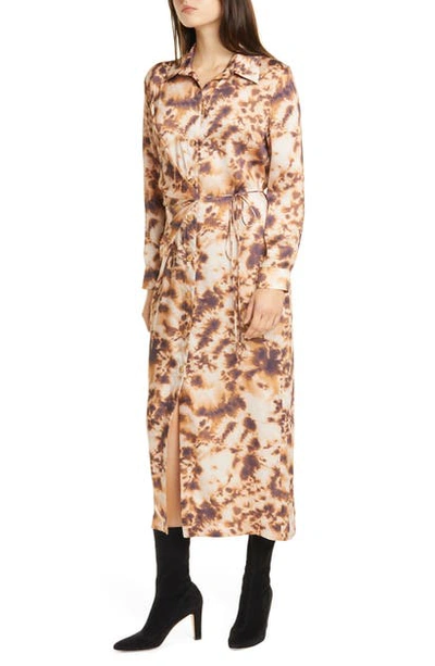 Nanushka Bisso Wrap-effect Tie-dyed Satin-twill Midi Dress In Beige,brown