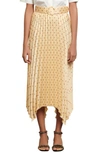 Sandro Pleated And Printed Skirt With Belt In Yellow