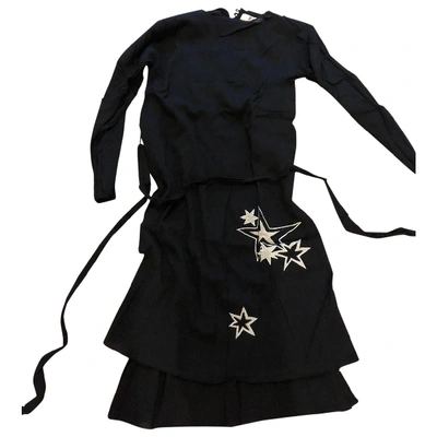 Pre-owned Rika Silk Mid-length Dress In Black