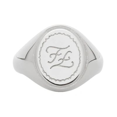 Fendi Silver Karligraphy Signet Ring In F0th0 Palla