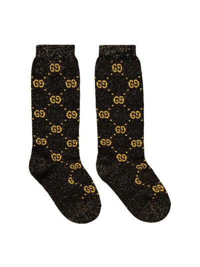 Gucci Kids' Gg Supreme Cotton Blend Knit Socks In Black