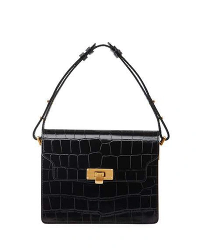 Marge Sherwood Black Croco Embossed Leather Vintage Brick Shoulder Bag