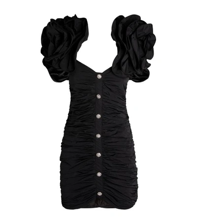 Alessandra Rich Taffeta Mini Dress W/ Ruffles In Black
