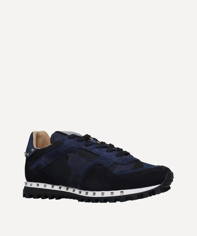 Valentino Garavani Studsole Camouflage Trainers In Navy