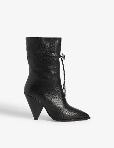 The Kooples Bolo Tie Detail Heeled Leather Boots In Bla01