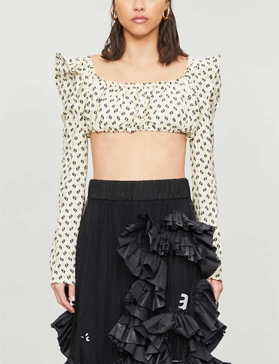 Kenzo Graphic-print Cropped Woven Top In Off+white