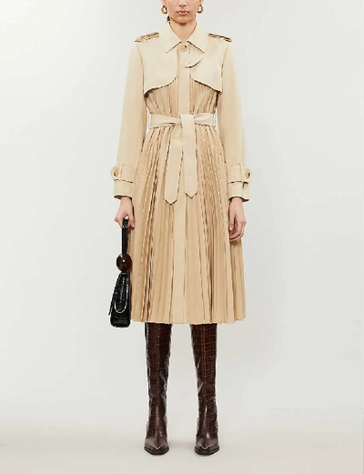 SANDRO WOMENS BEIGE BELTED SATIN-CREPE COAT,33799277