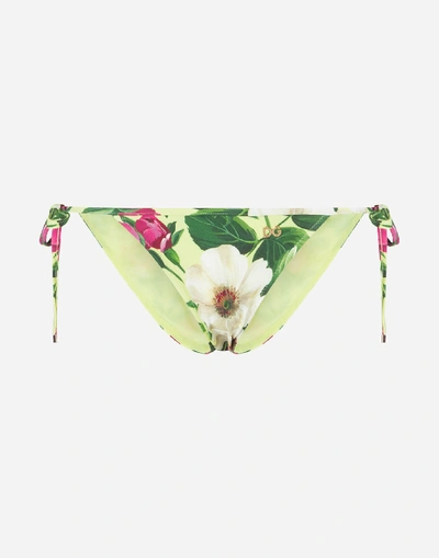 Dolce & Gabbana Bikini Bottoms With String Ties In Small Rose Print In Floral Print