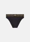 Versace Slip A Vita Alta Con Dettaglio Greca E Medusa In Cotone Stretch Nero Donna In Black