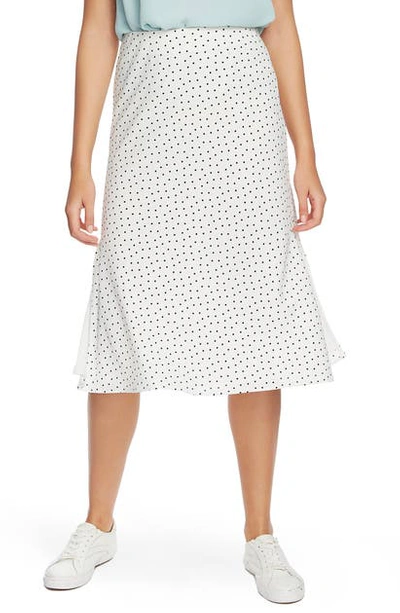 1.state Vintage Scatter Dot Side Slit Skirt In Soft Ecru