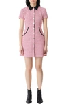 Maje Houndstooth Tweed Button-front Mini Dress In Fuchsia
