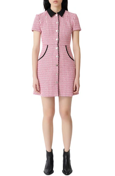 Maje Houndstooth Tweed Button-front Mini Dress In Fuchsia