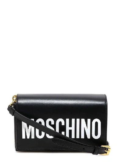 Moschino Logo Printed Shoulder Bag In Black