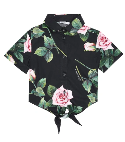 Dolce & Gabbana Kids' Floral Cotton-poplin Shirt In C Rose Rosa F.do Nero