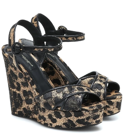 Dolce & Gabbana 90mm Leopard-print Wedge Platform Sandals In Beige,black