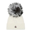 MONCLER FUR-TRIMMED WOOL-BLEND BEANIE,P00432469