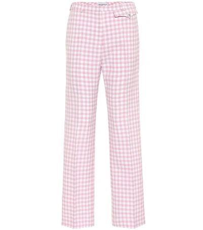 Paco Rabanne Checked High-rise Straight Trousers In Pink
