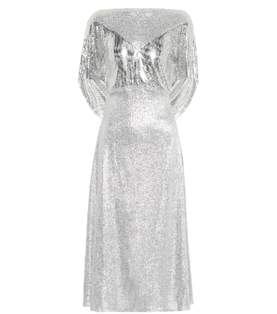 Paco Rabanne Mesh Panel Midi Dress In Silver