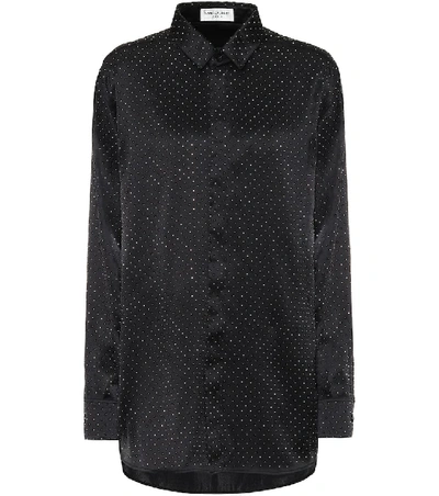 Saint Laurent Black Embellished Silk-satin Shirt