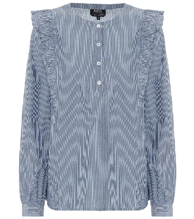 Apc Ruffled Shoulder Blouse In Blue,white