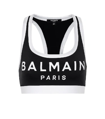 Balmain Printed Stretch-jersey Sports Bra In Black