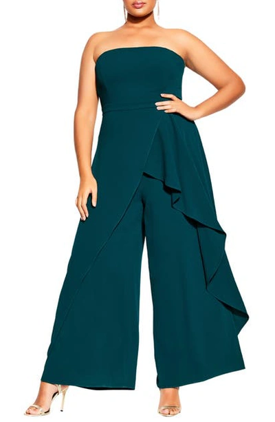 City Chic Attraction Strapless Jumpsuit In Emerald