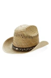 SAINT LAURENT BRAIDED BELT WESTERN STRAW HAT,6111883YE07