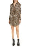 EQUIPMENT ESSENTIAL LONG SLEEVE LEOPARD PRINT SILK SHIRTDRESS,19-0-Q588-DR01198