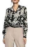 REISS JEAN PLEATED FLORAL LONG SLEEVE BLOUSE,46613720