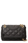 Tory Burch Fleming Soft Quilted Lambskin Leather Shoulder Bag In Black
