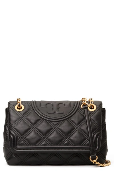 Tory Burch Fleming Soft Quilted Lambskin Leather Shoulder Bag In Black
