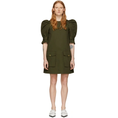 Alexander Mcqueen Khaki Puff Sleeves Cargo Dress In Khaki Green