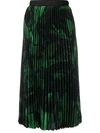 Off-white Pleated Printed Silk-crepe Midi Skirt In Green