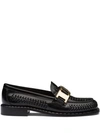 PRADA BUCKLED WOVEN LOAFERS